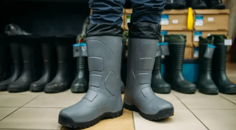 Pessoa experimentando o lava botas industrial automático, destacando a praticidade, higiene e eficiência na automação da higienização de calçados industriais.